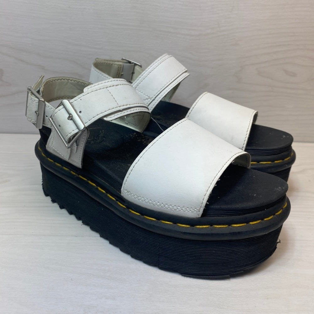 Dr. Martens Womens 7 Voss Quad Platform Sandals White Leather Chunky Grunge